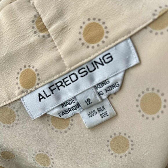 Alfred Sung Vintage Butter Pure Silk Wrap Blouse with Sunburst Dots – US 12 - Picture 12 of 12